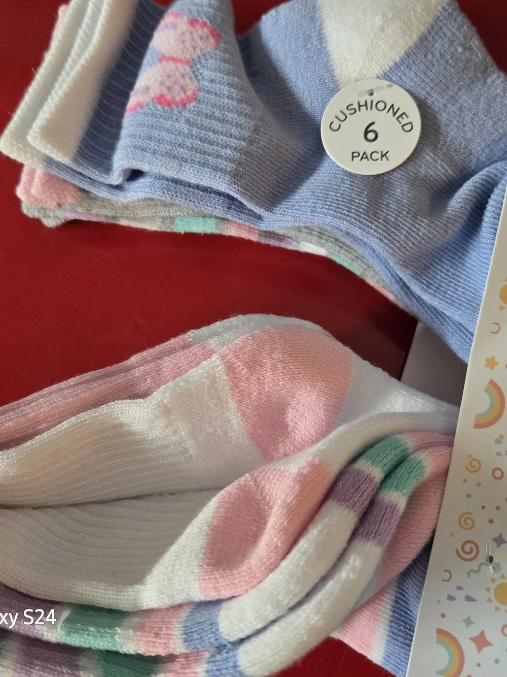 Nuby Girls' Pastel Stripe & Butterfly Crew Socks - Pink, Purple, Green